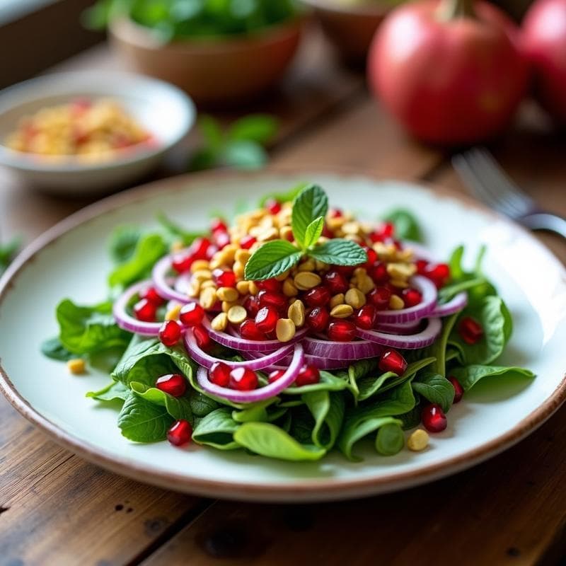 Ensalada de Canónigos y Granados con Vinagreta de Granado: Receta Árabe Crudivegana en 10 Minutos