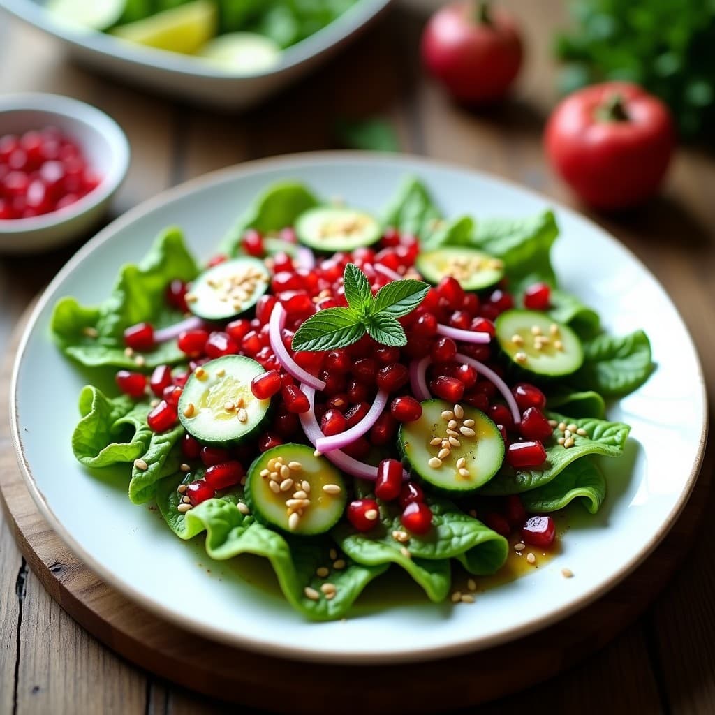 Ensalada de Canónigos con Granos de Granada y Vinagreta de Zaatar: Receta Libanesa Fresca