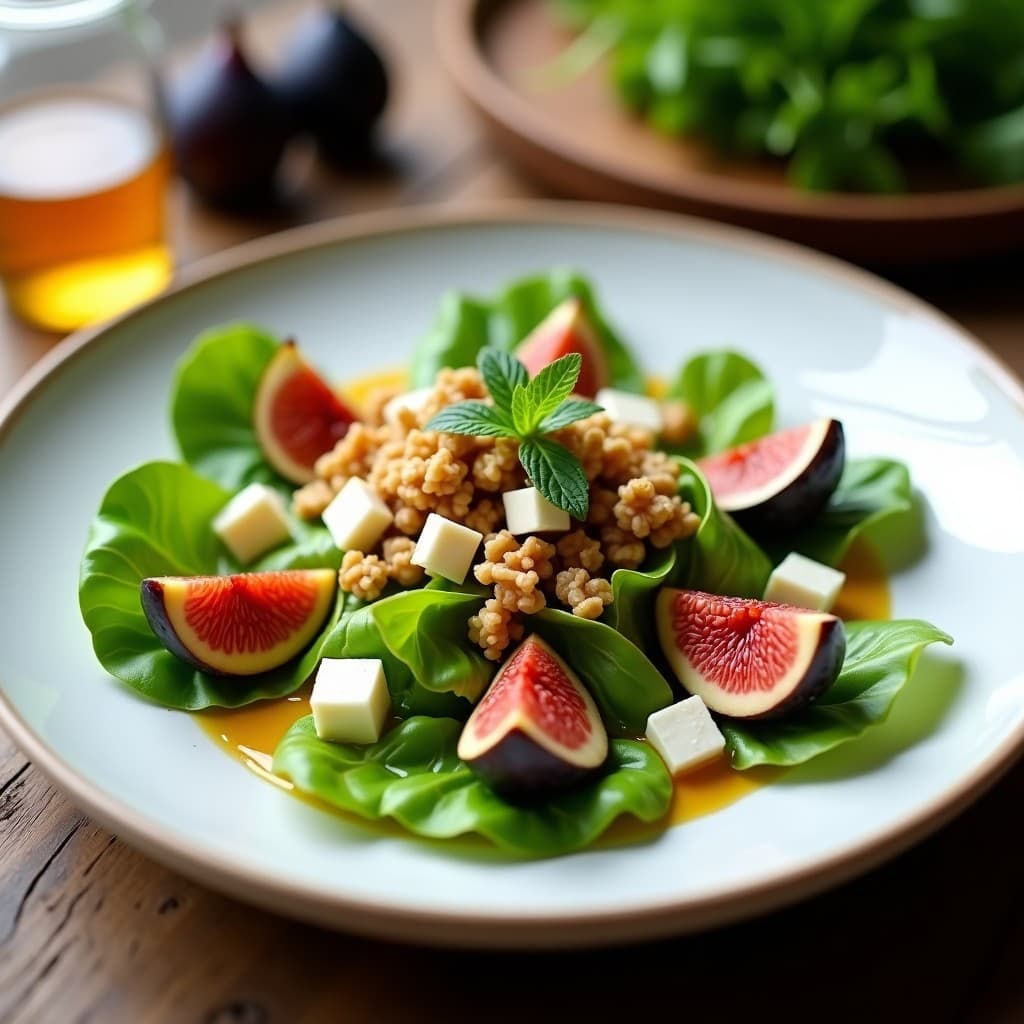 Ensalada de Canónigos, Higos y Queso de Cabra con Vinagreta de Miel: Receta Española