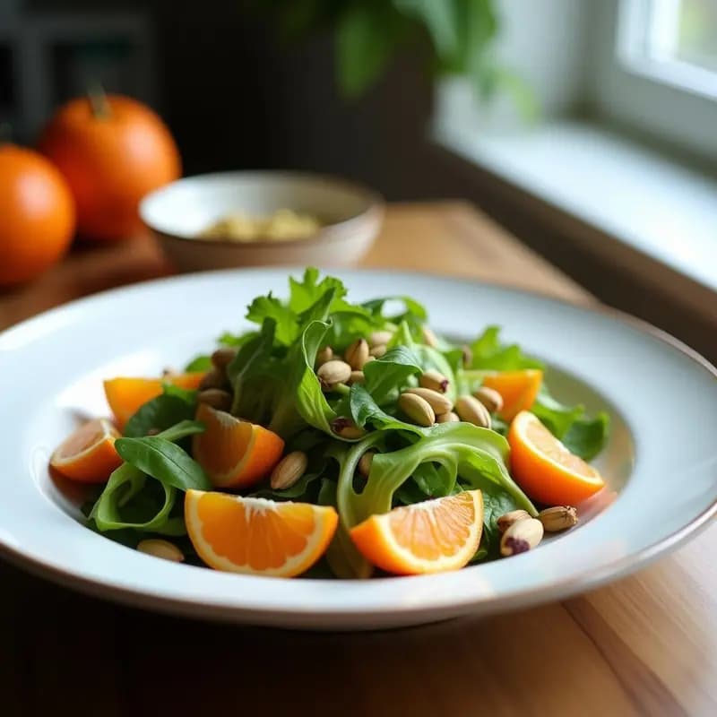 Ensalada de Canónigos y Mandarinas con Vinagreta de Pistacho: Receta Italiana Fresca y Ligera