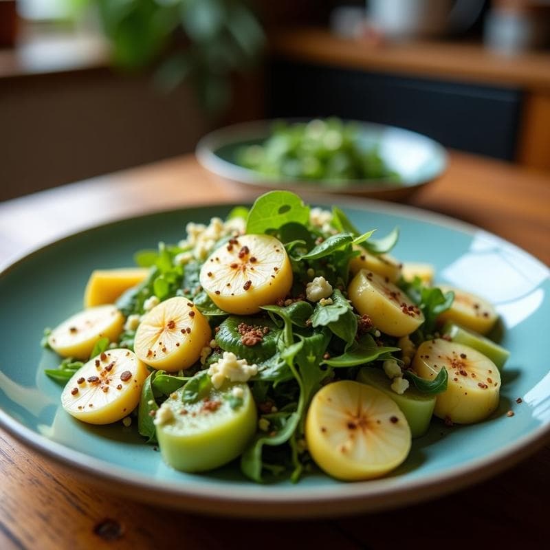 Ensalada de Canónigos, Manzana Verde y Queso Azul Vegano: Receta Crujiente en 10 Minutos