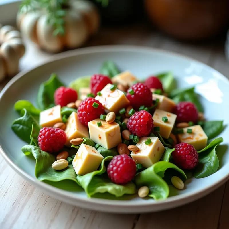 Ensalada de Canónigos con Vinagreta de Frambuesa y Queso de Cabaña: Receta Polaca Keto en 10 Minutos