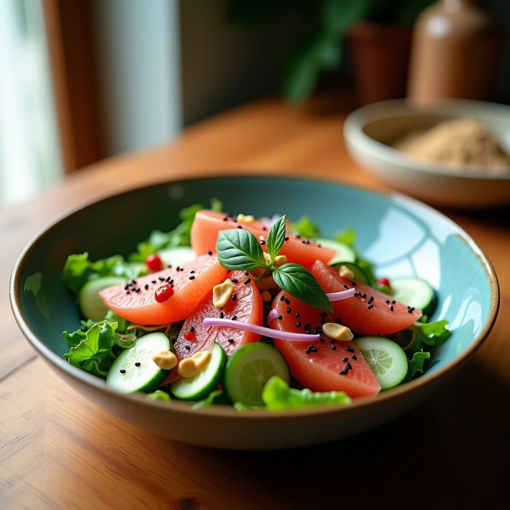 Ensalada de曹白 (Cao Bai) y Pomelo con Vinagreta de Sésamo: Receta Vietnamita Fresca y Detox