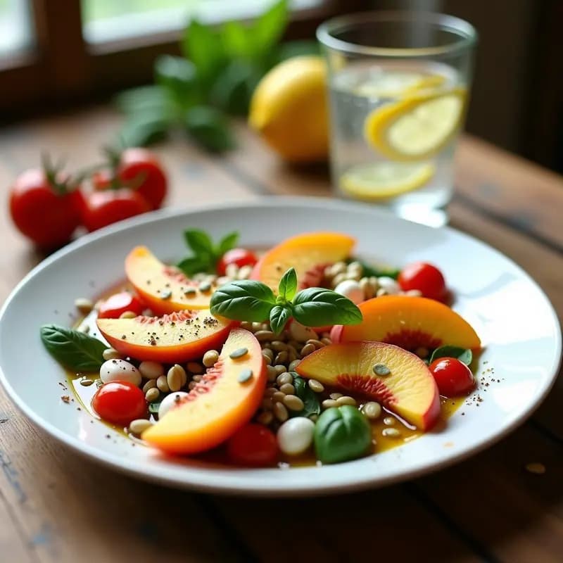 Ensalada Caprese con Melocotón y Albahaca: Receta Italiana de Verano Sin Lactosa