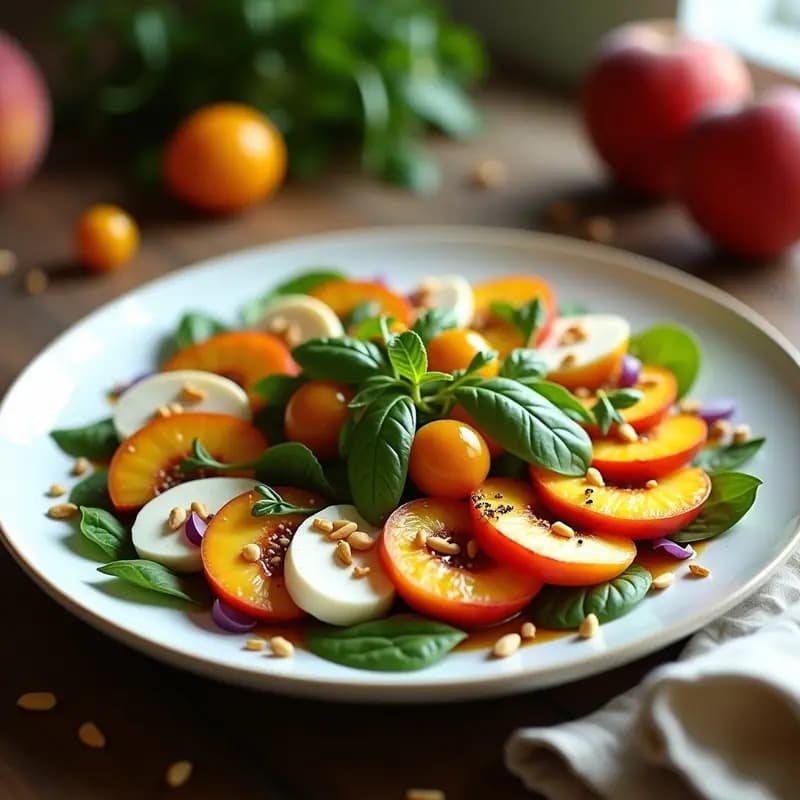 Ensalada Caprese de Melocotón y Mozzarella: Receta Italiana Veraniega y Sin Gluten