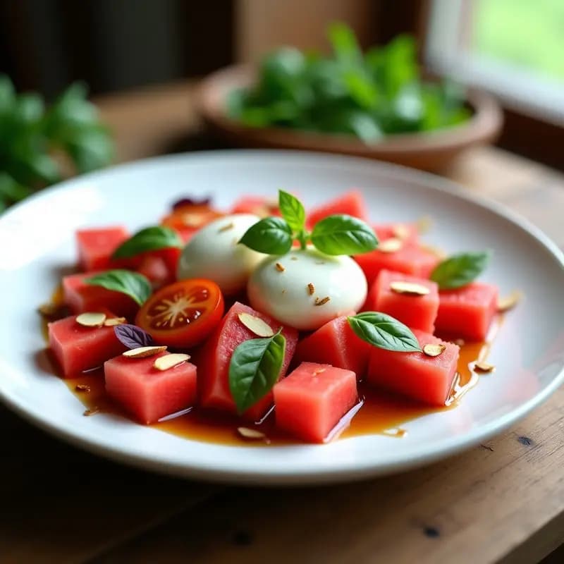 Ensalada Caprese con Sandía y Albahaca Morada: Receta Italiana Refrescante y Sin Gluten
