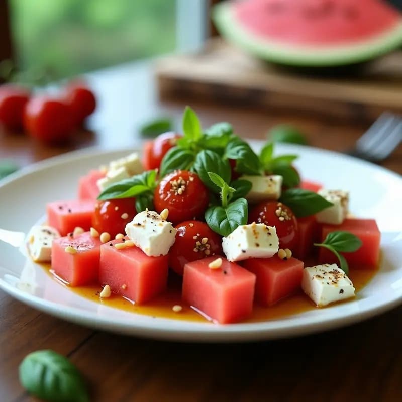 Ensalada Caprese de Sandía y Queso Feta: Receta Italiana Refrescante Sin Cocinar