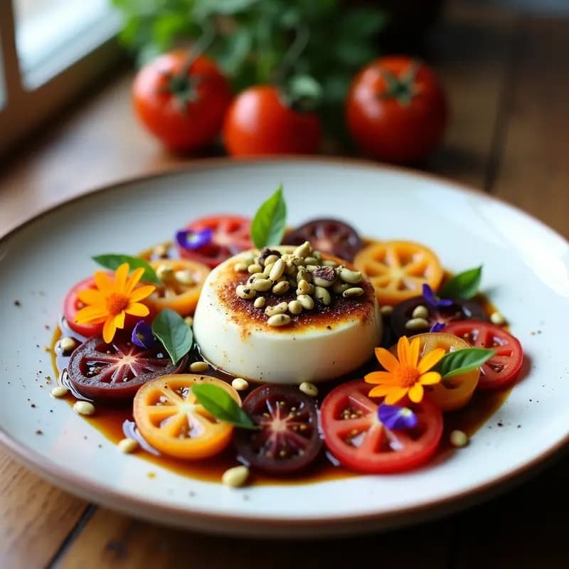 ensalada Caprese con Tomate Heirloom y Queso Bursatta: Entrante Italiano Fresco en 10 Minutos