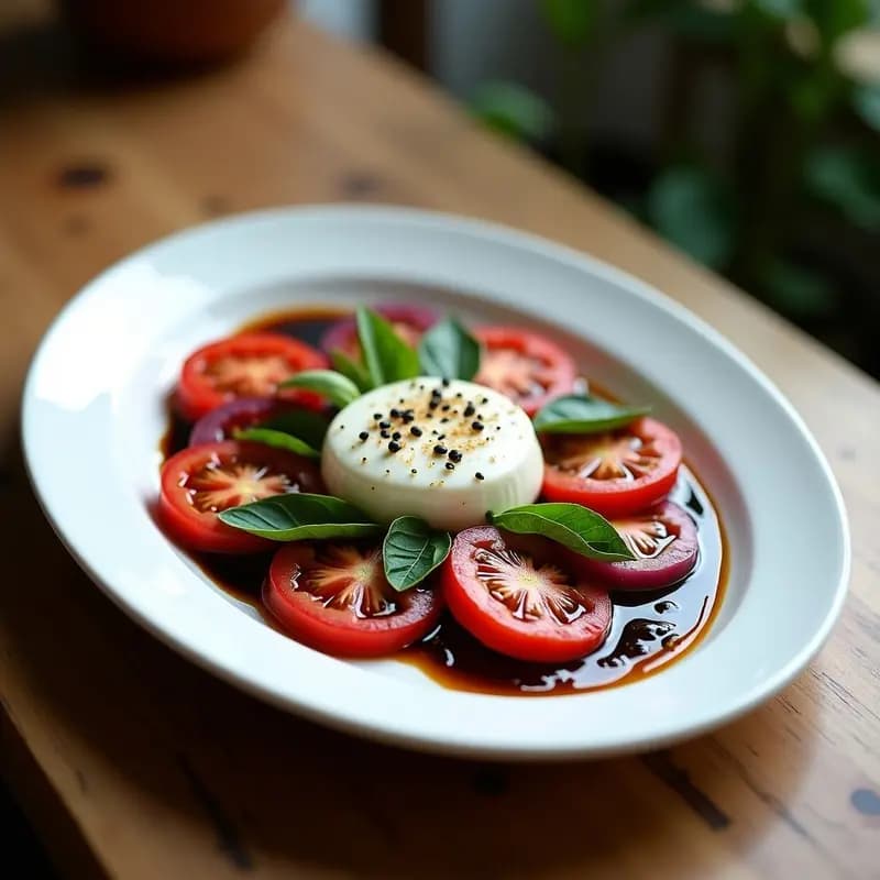 Ensalada Caprese con Tomates Heirloom: Receta Italiana Gourmet con Toque Balsámico