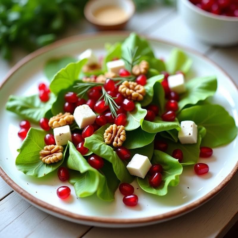 Ensalada de Canónigos, Granados y Queso de Burro con Vinagreta de Romero: Receta Española