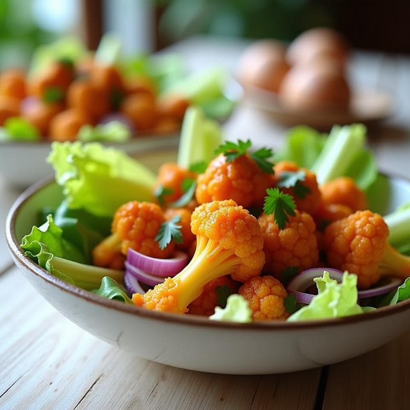 Ensalada de Coliflor Buffalo Vegana: Receta Crunchy y Picante en 15 Minutos
