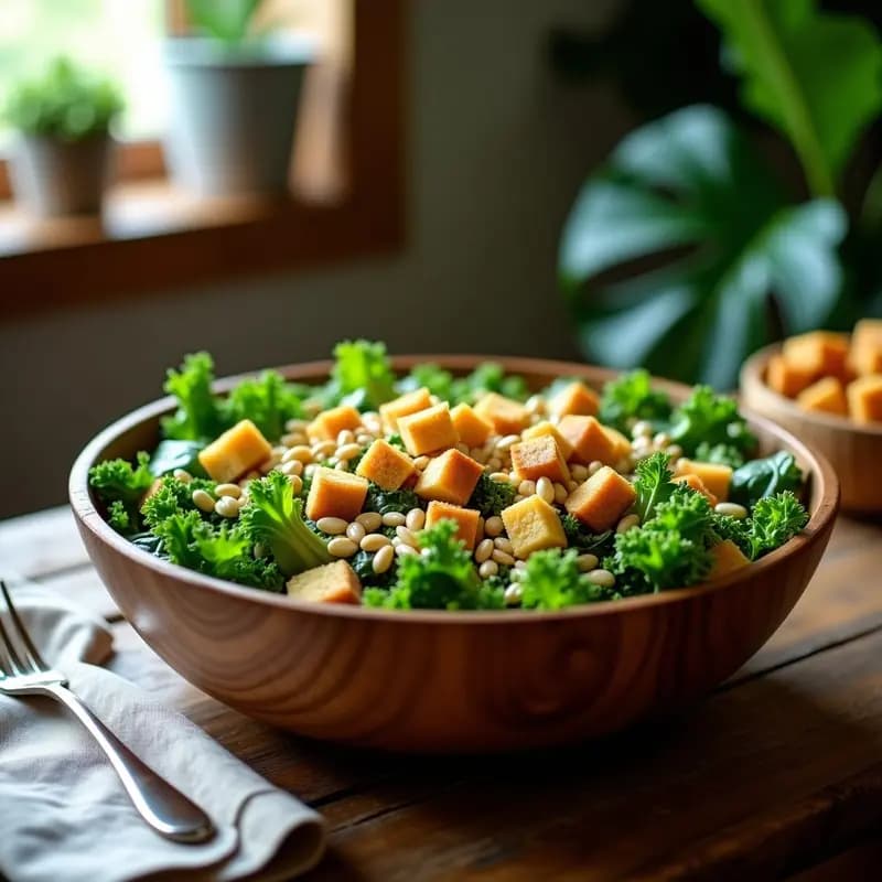 Ensalada César Vegana con Col Kale: Receta Casera y Alta en Proteína