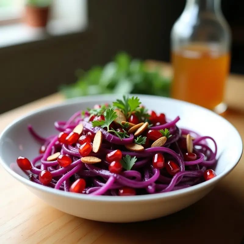 Ensalada de Col Morada y Granada con Aderezo de Tamarindo: Receta Iraní Fresca