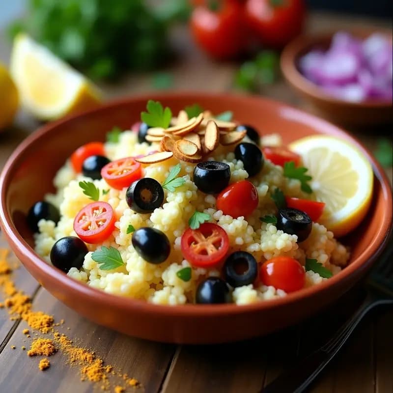 Ensalada de Couscous de Coliflor, Aceitunas y Tomate Seco: Receta Marroquí Keto
