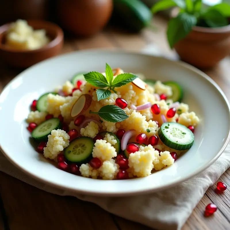 Ensalada de Couscous de Coliflor y Granitos de Granada: Receta Marroquí Keto y Sin Gluten