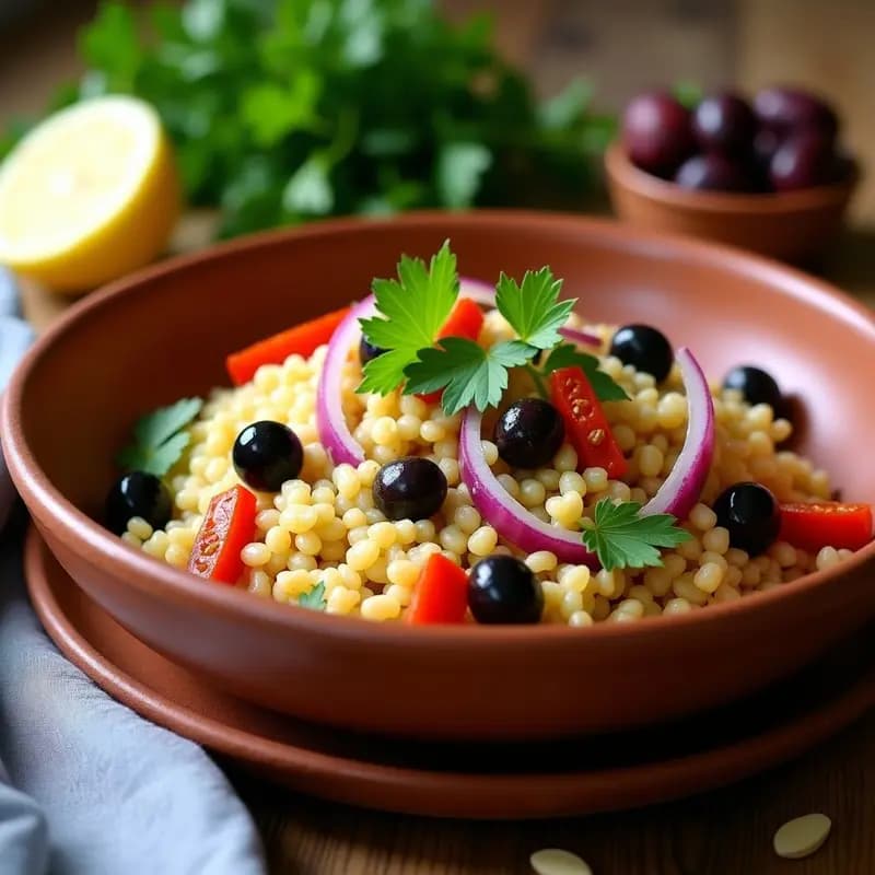 Ensalada de Couscous con Dátiles y Aceitunas Negras: Receta Tunecina Vegana y Rápida
