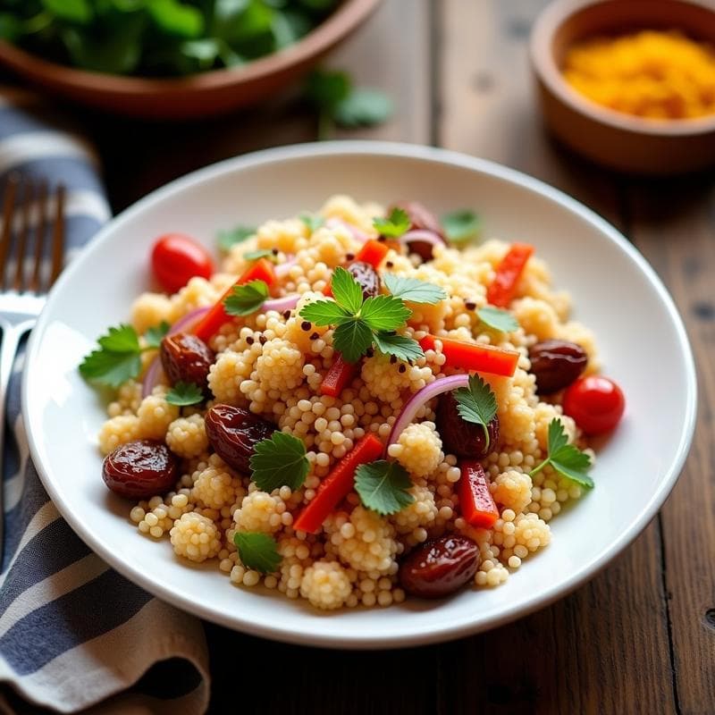 Ensalada de Couscous con Dátiles y Almendras: Receta Marroquí Dulce y Salada en 15 Minutos