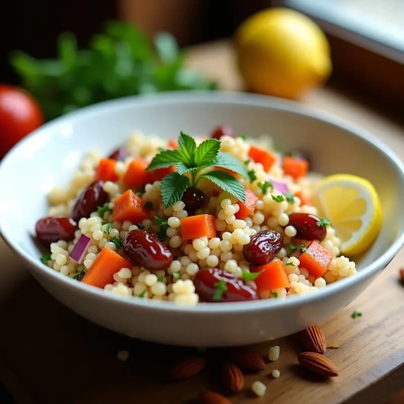Ensalada de Couscous y Dátiles con Vinagreta de Limón y Comino: Receta Marroquí Fresca