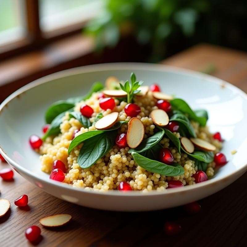 Ensalada de Couscous con Granada y Espinacas: Receta Marroquí Express y Alta en Hierro