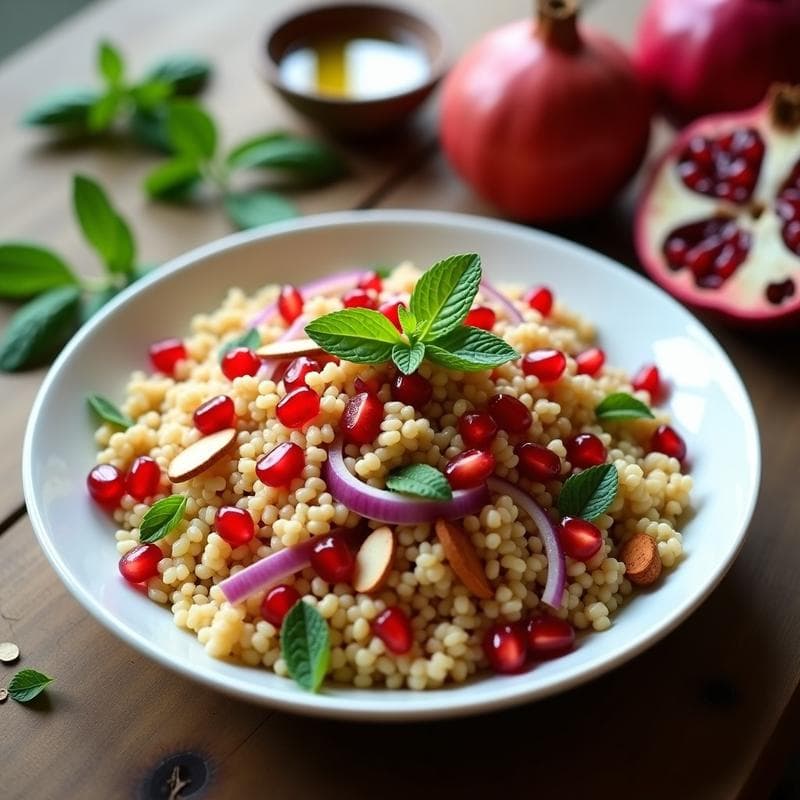 Ensalada de Couscous Integral con Granada y Hierbabuena: Receta Marroquí Fresca y Nutritiva