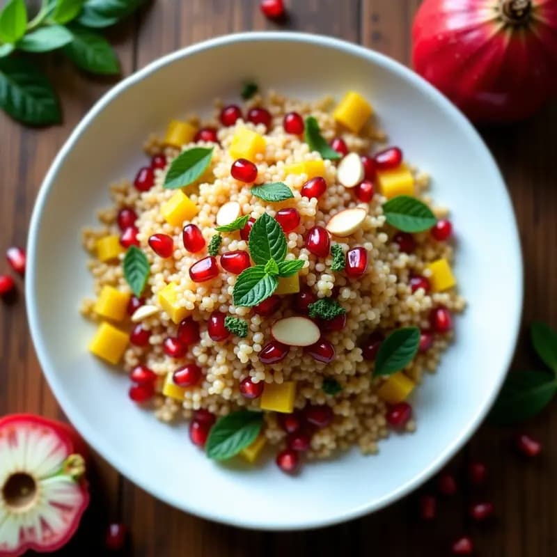 Ensalada de Couscous con Granadas y Mentolados de Hierba Buena: Receta Persa Refrescante