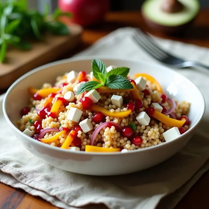 Ensalada de Couscous con Granadina, Mentas y Queso Feta: Receta Marroquí Fresca en 15 Minutos
