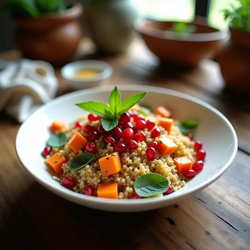 Ensalada de Couscous con Granados y Menta: Receta Marroquí Fresca y Rica en Fibra