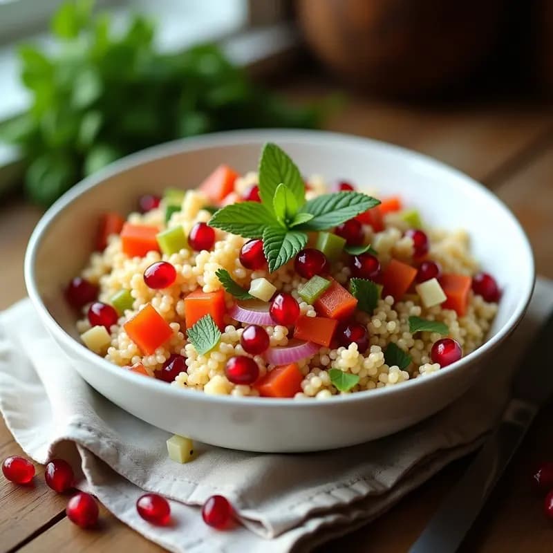 Ensalada de Couscous con Granos de Granada: Receta Marocí Fresca y Sin Cocción