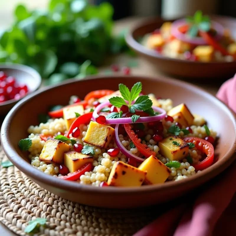 Ensalada de Couscous Integral con Granadas y Queso Halloumi: Receta Marroquí Sin Gluten