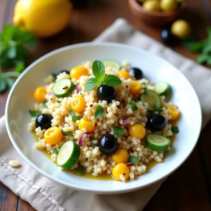 Ensalada de Couscous con Limón Confitado y Aceitunas Kalamata: Receta Marroquí Fresca y Rápida