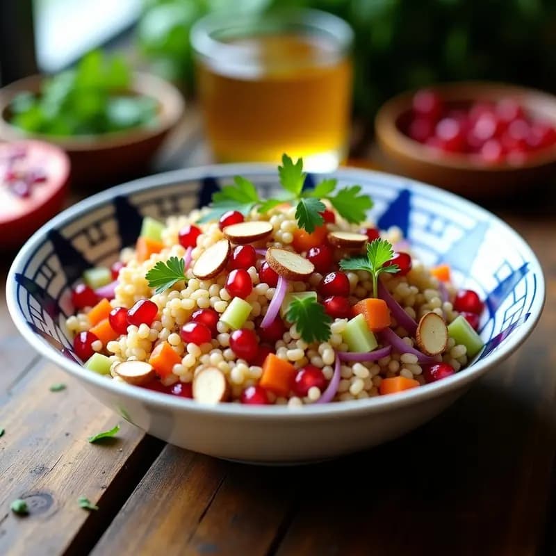 Ensalada de Couscous de Trigo Integral y Granadas: Receta Marroquí Vegana y Energética