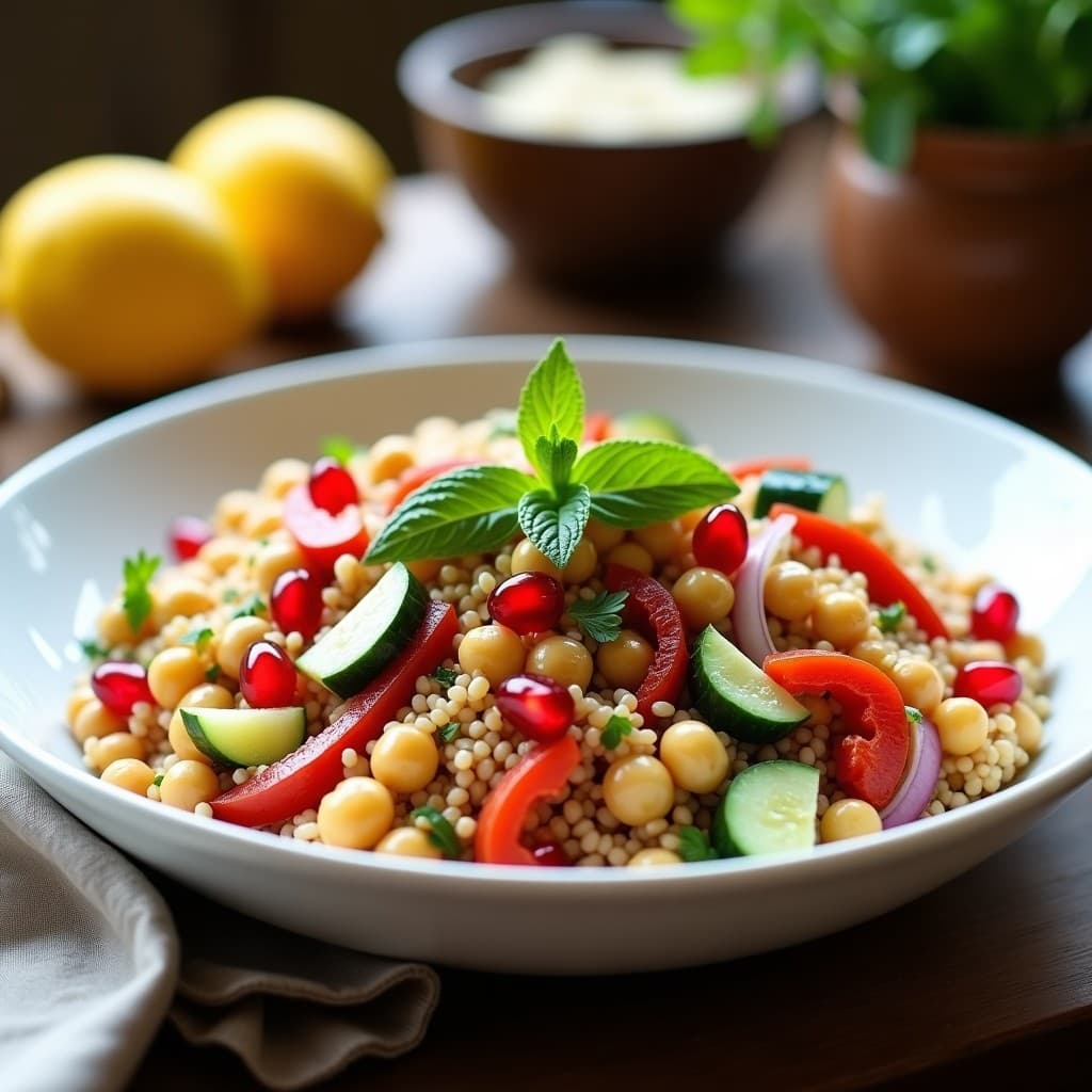 Ensalada de Couscous de Garbanzo y Granados: Receta Mediterránea Sin Gluten y Vegana