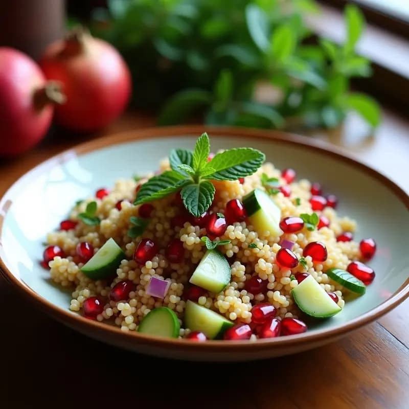 Ensalada de Couscous con Granadas y Menta: Receta Marroquí Vegana con Vinagreta de Limón