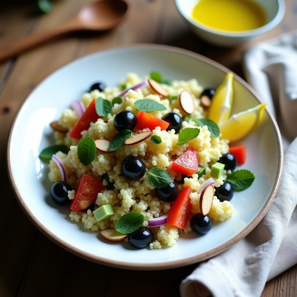 Ensalada de Cuscús de Coliflor con Aceitunas Negras y Limón: Receta Keto y Sin Gluten en Thermomix
