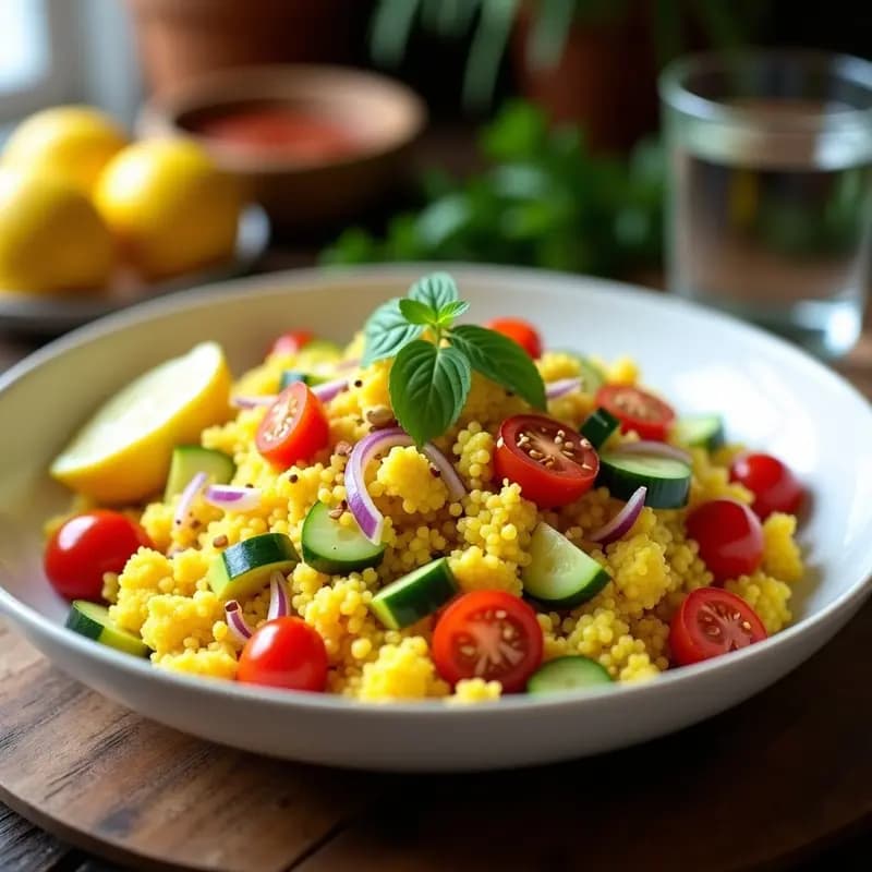 Ensalada de Cuscús de Coliflor con Cúrcuma: Receta Sin Gluten y Alta en Fibra en 15 Minutos
