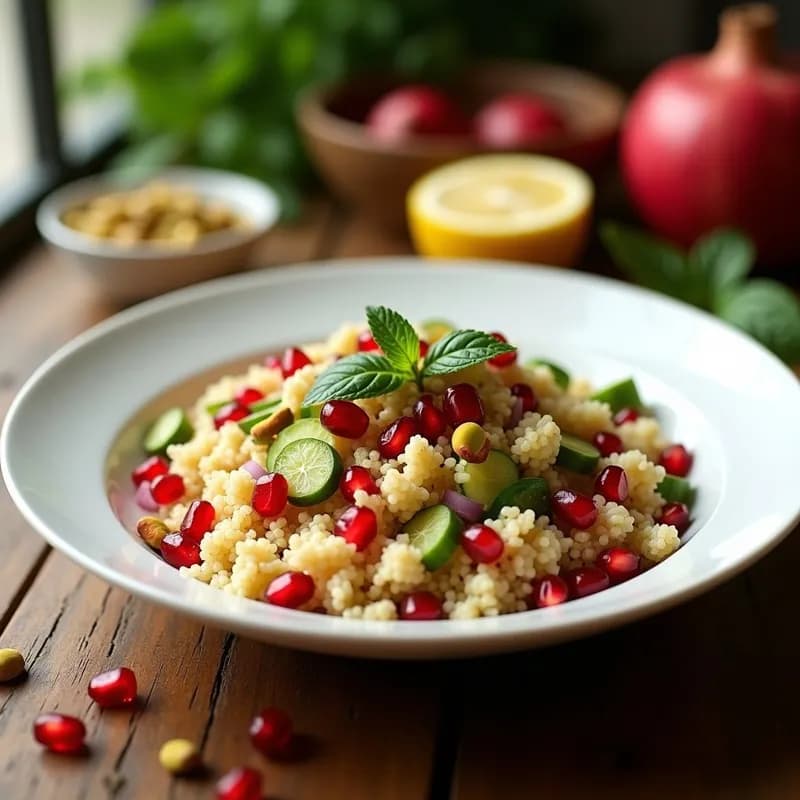Ensalada de Cuscús con Granada y Pistacho: Receta Fresca y Alta en Antioxidantes en 20 Minutos