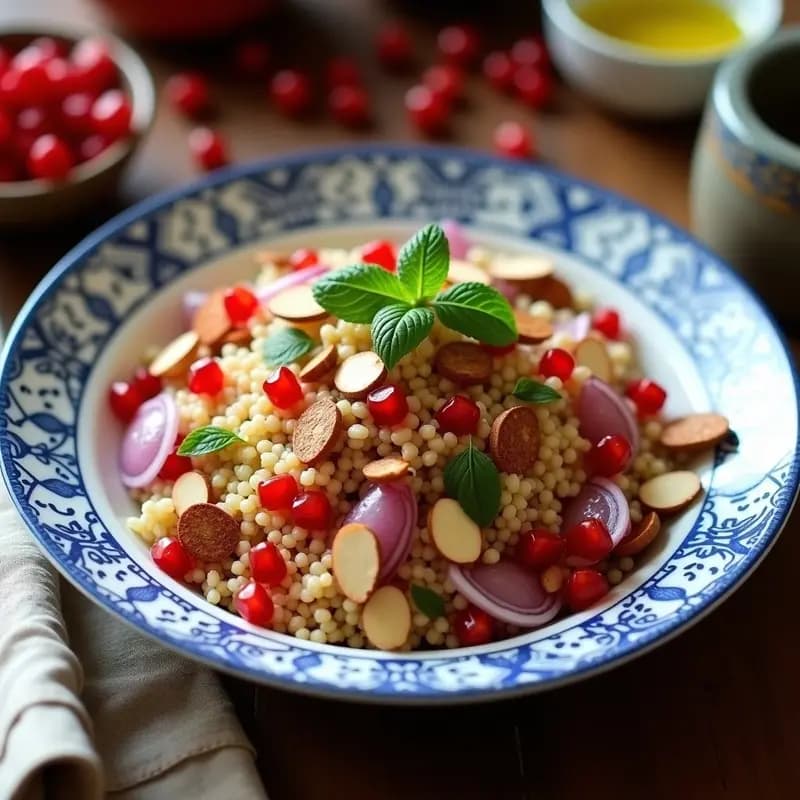 Ensalada de Cuscús con Granadas y Hierbabuena: Receta Marroquí Fresca y Ligera