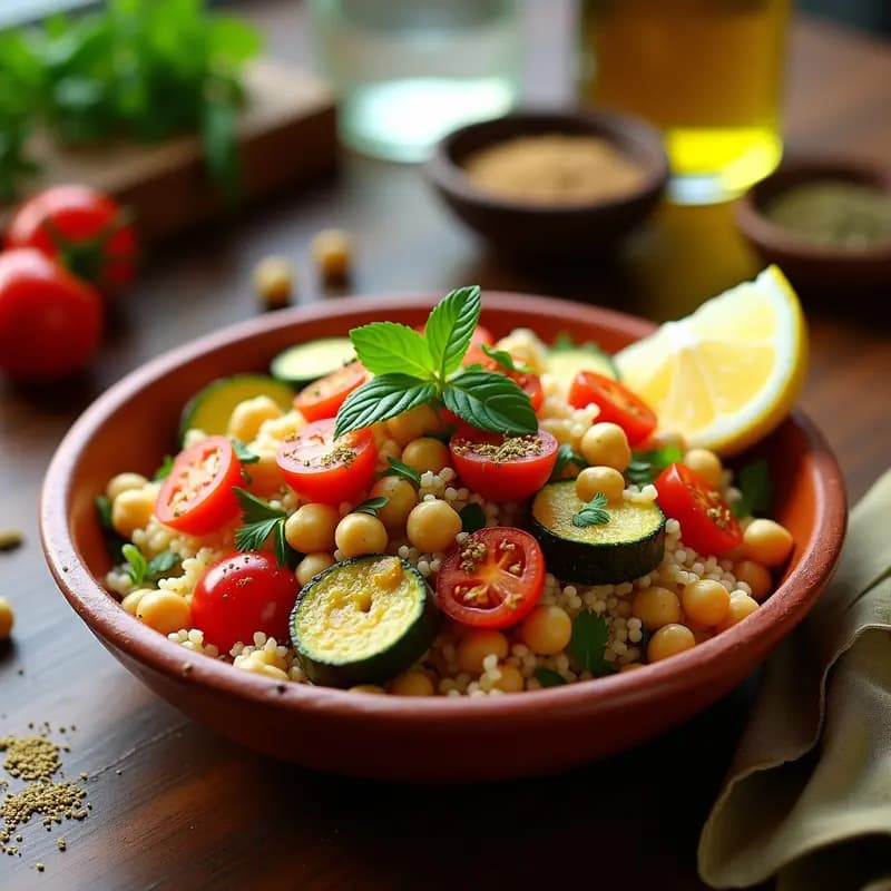Ensalada de Cuscús Marroquí con Zaatar: Receta en Airfryer Rápida y Sin Gluten