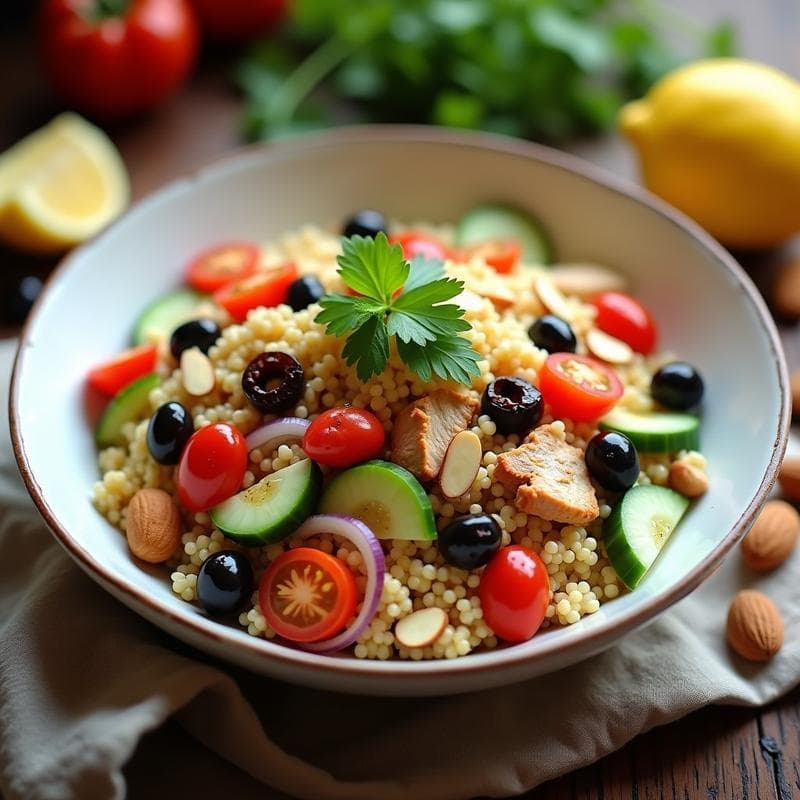 Ensalada de Cuscús Moruno con Pollo Ahumado: Receta Fácil y Alta en Proteína en 20 Minutos