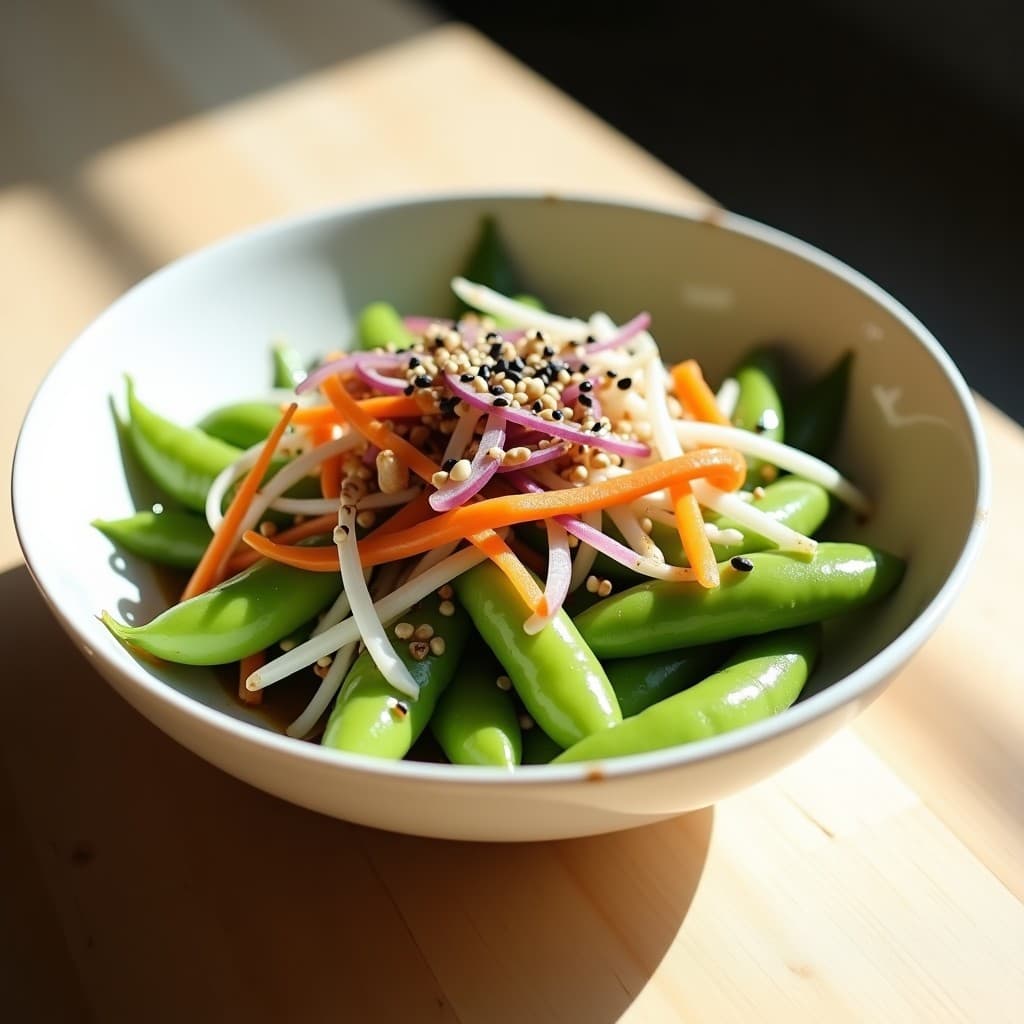 Ensalada de Edamame y Queres con Vinagreta de Sésamo y Jengibre: Receta Japonesa Vegana y Rica en Proteína