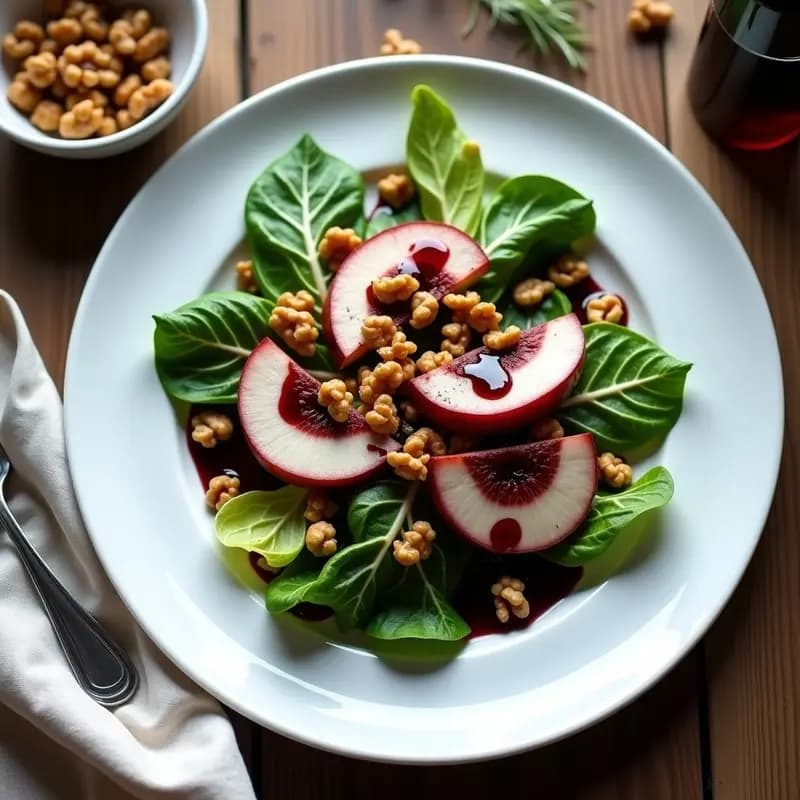 Ensalada de Endibia y Peras al Vino Tinto con Nueces: Receta Francesa Vegana y Elegante