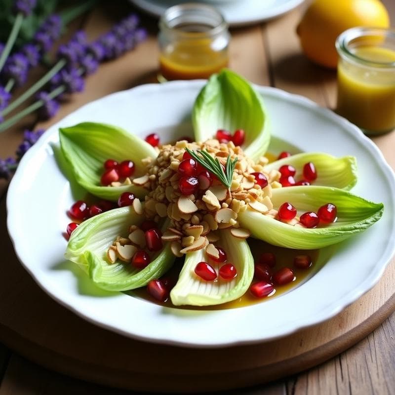 Ensalada de Endibias con Granada y Vinagreta de Mostaza: Receta Francia Sin Cocinar