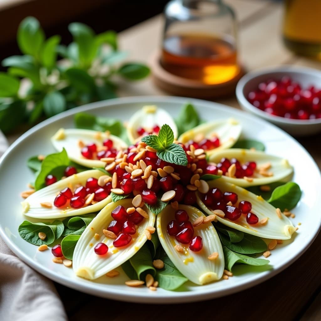 Ensalada de Endibias y Granada con Vinagreta de Vinagre de Sidra: Receta Española Sin Azúcar