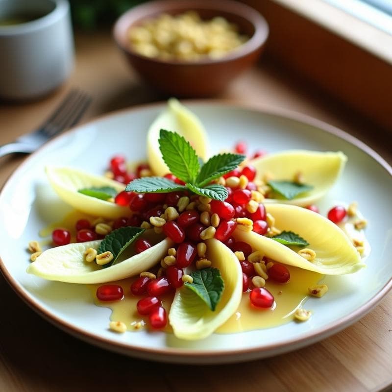 Ensalada de Endibias con Granados y Vinagreta de Aceite de Pistacho: Receta Francesa Sin Gluten