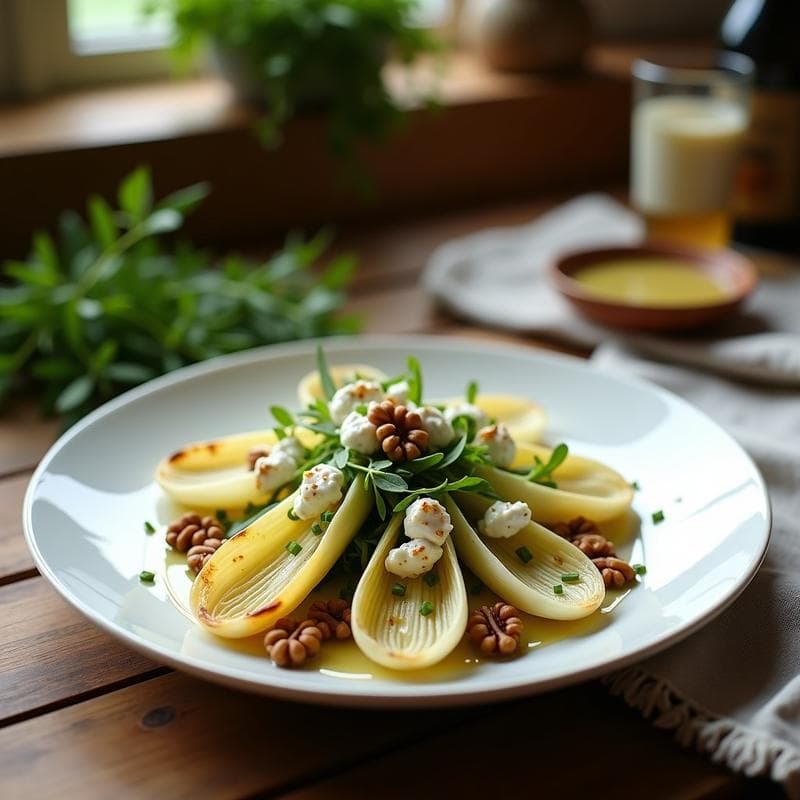 Ensalada Tibia de Endibias y Queso de Anacardos con Vinagreta de Sidra: Receta Francesa Sin Lactosa