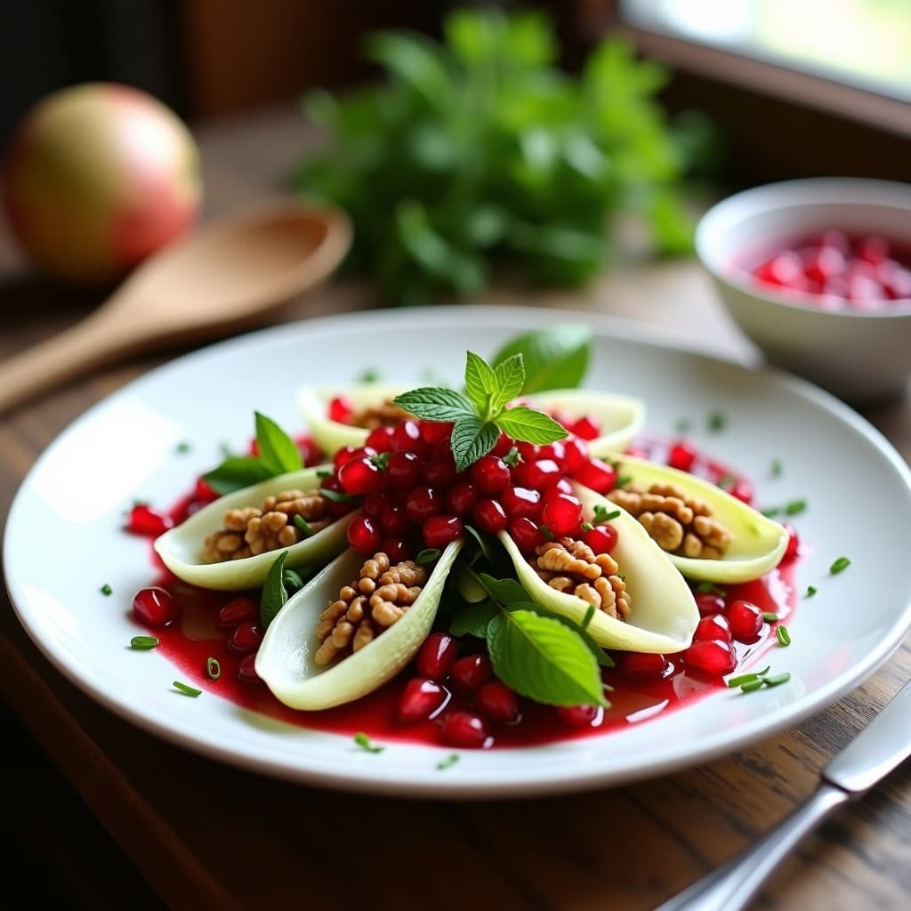 Ensalada de Endibias con Vinagreta de Granada y Nueces: Receta Francesa Vegana y Sin Gluten