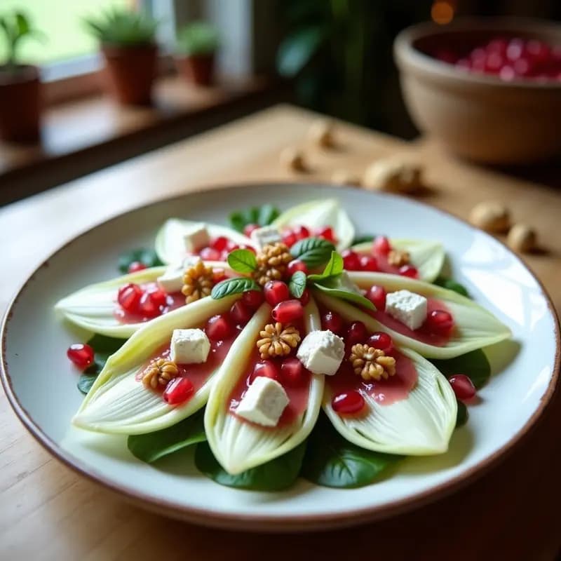 Ensalada de Endibias con Vinagreta de Granada y Queso Feta: Receta Francesa Keto