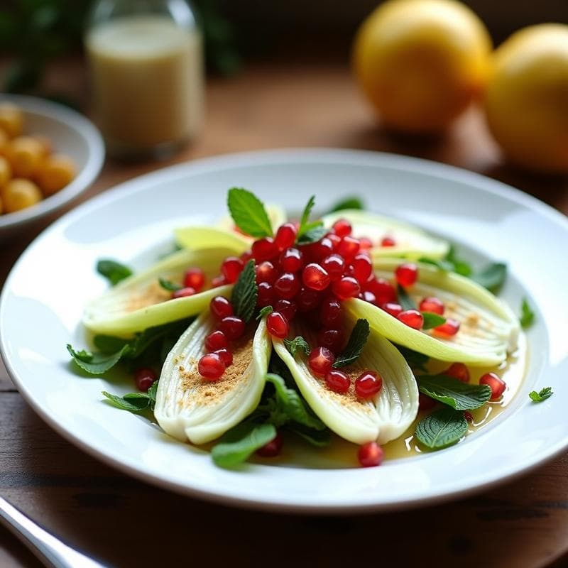 Ensalada de Endivias, Nuez Moscada y Granadas con Vinagreta de Vinagre de Manzana: Receta Francesa Detox