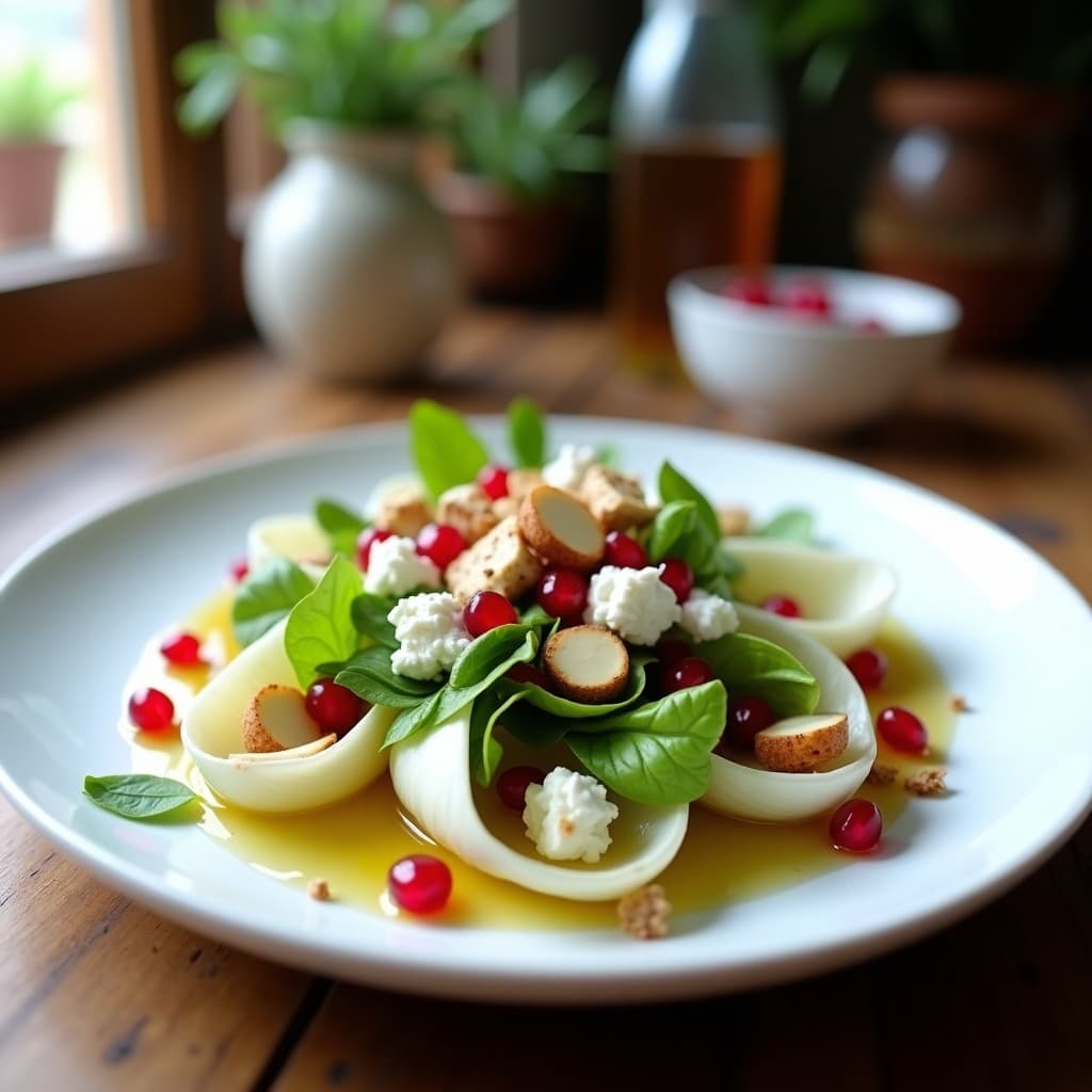 Ensalada de Endivias con Queso de Cabra y Granos de Granada: Receta Francesa Ligera