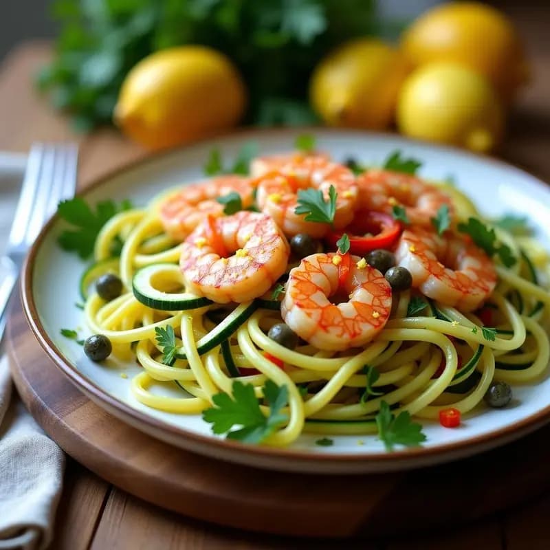 Ensalada de Espaguetis de Calabacín y Gamberones con Aderezo de Limón y Ajo: Receta Keto